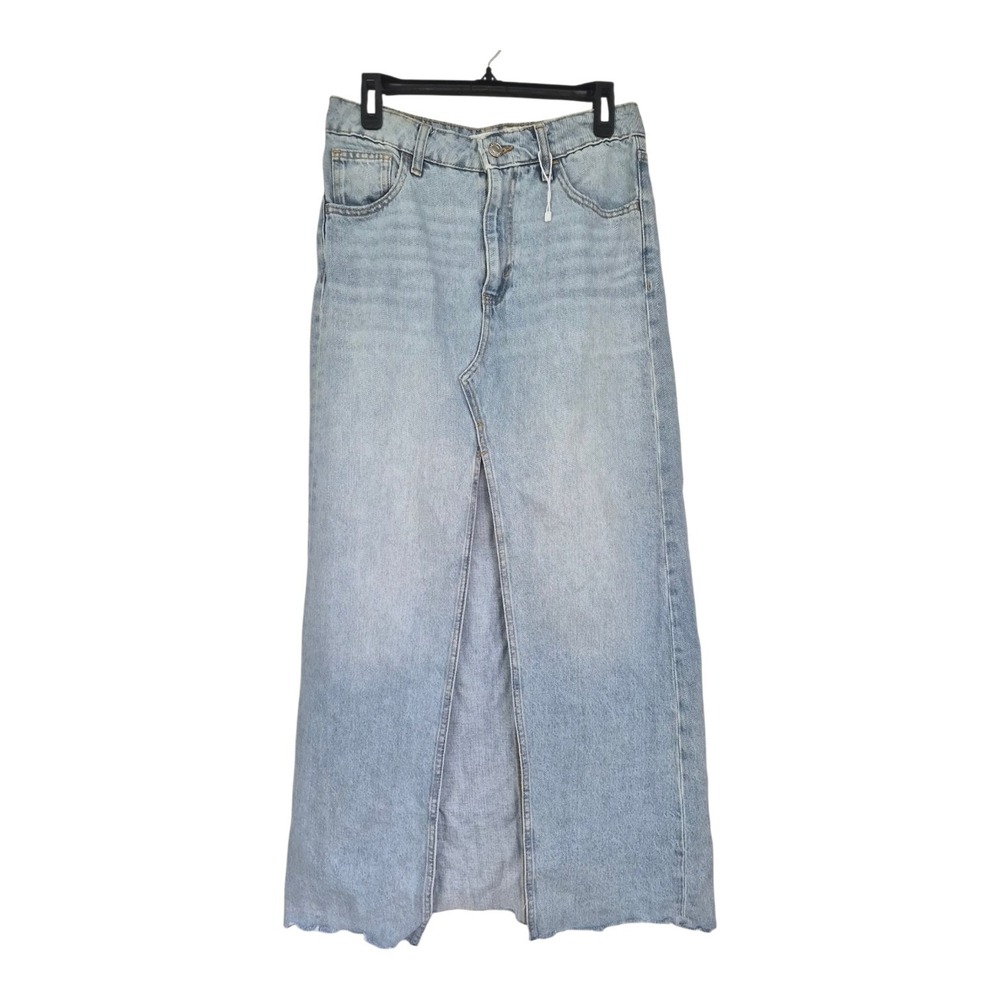 Mango MNG Denim Maxi Skirt XS Light Wash Front Slit Y2K 100% Cotton